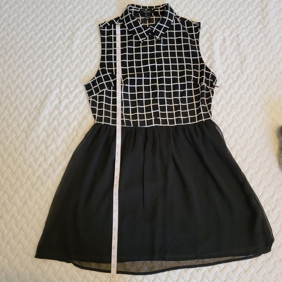 Button up collared mini dress black and white Size Large - Picture 2 of 6